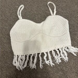 Target White Knit Fringe Crop Top